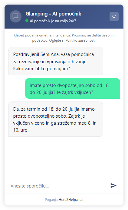 AI pomočnik - Turistične namestitve