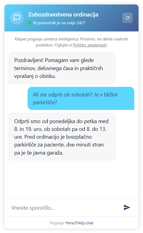 AI pomočnik - Zobozdravstvena ordinacija